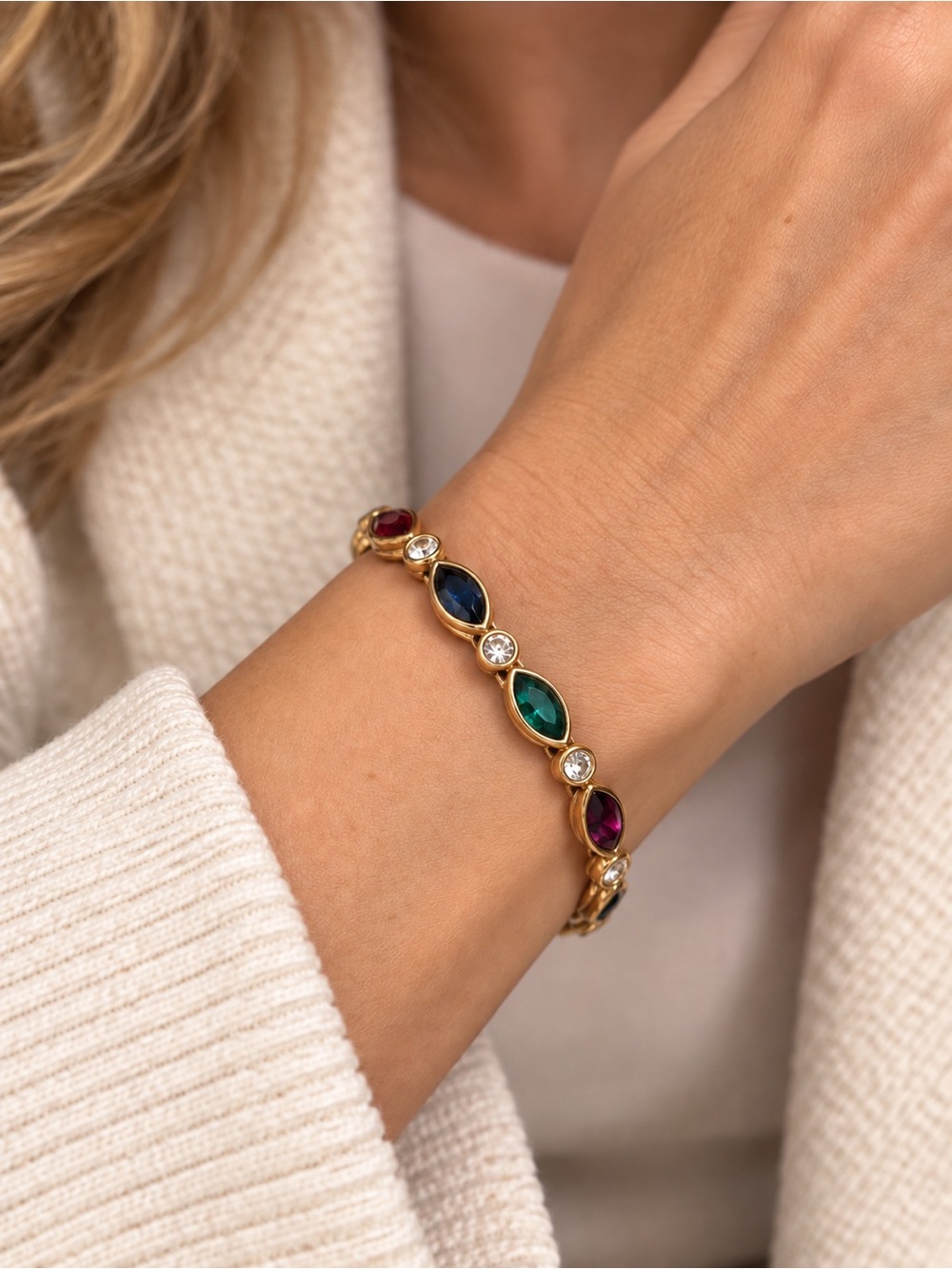 Remington Gold Tone Multi-Gemstone Bracelet with Green Blue Red Stones